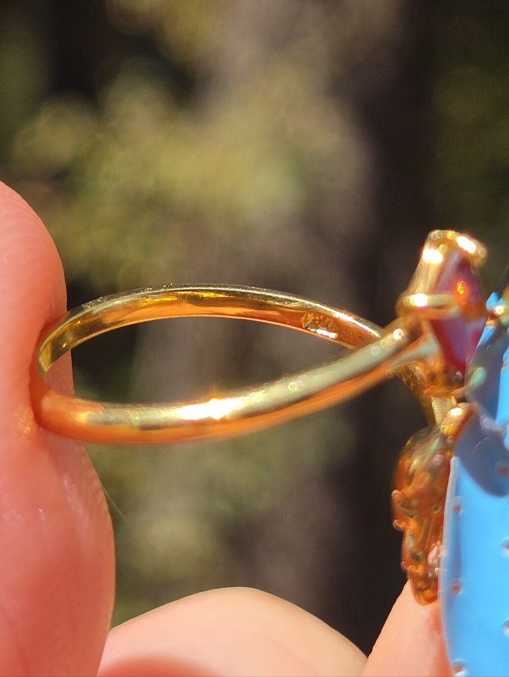 Garnet & Topaz Natural Gemstone Butterfly Sterling & Gold Ring Sz6.5 Adjustable - Picture 8 of 8